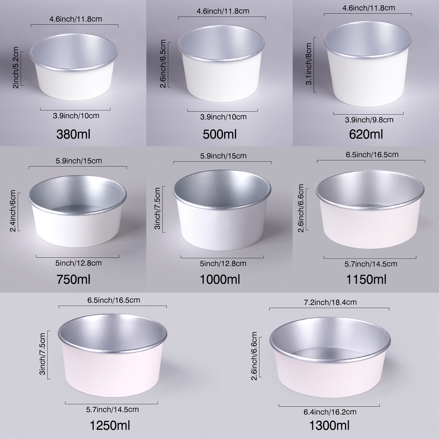 Custom disposable white silver foil bowl