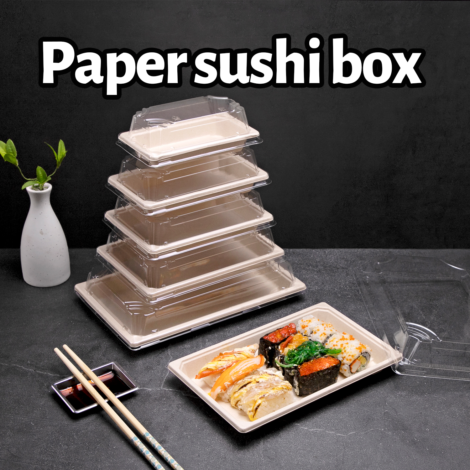 Custom disposable Sugarcane pulp sushi box Custom disposable Sugarcane pulp sushi box