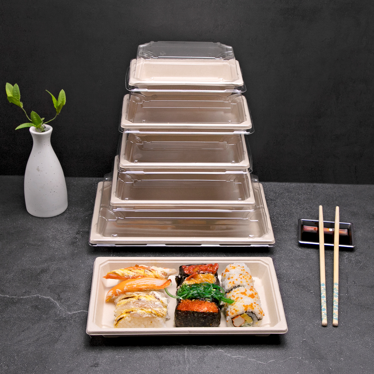 Custom disposable Sugarcane pulp sushi box