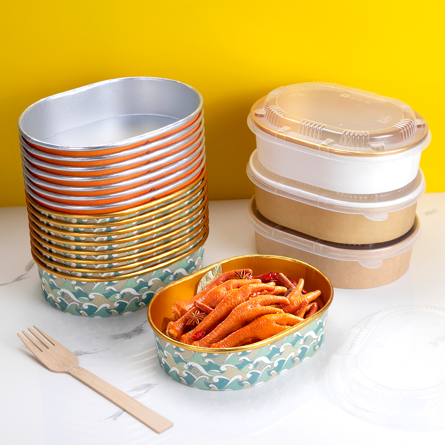 Custom disposable Elliptical paper lunch box