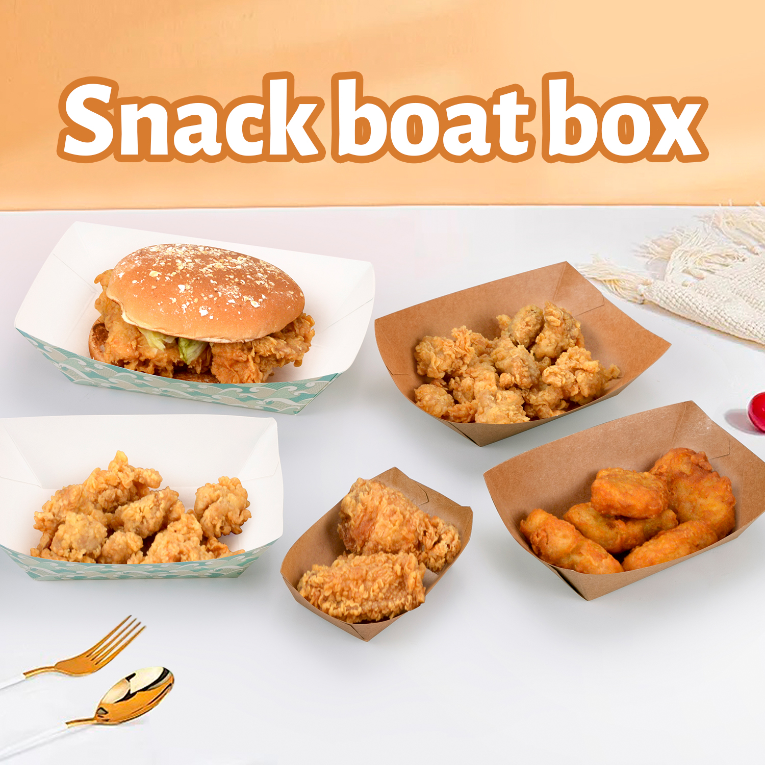 Custom disposable Kraft paper boat box snack box Custom disposable Kraft paper boat box snack box