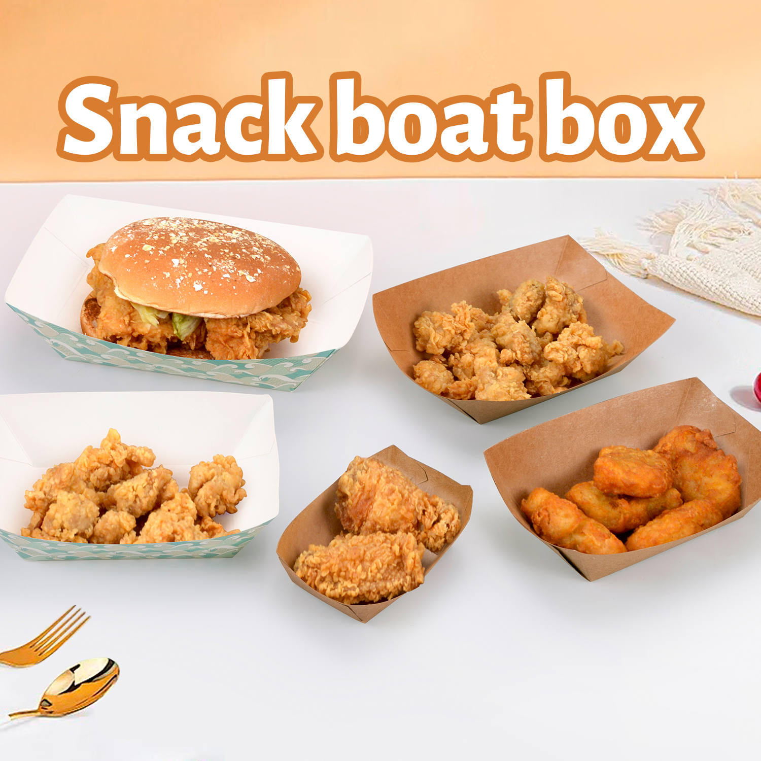 Custom disposable Kraft paper boat box snack box