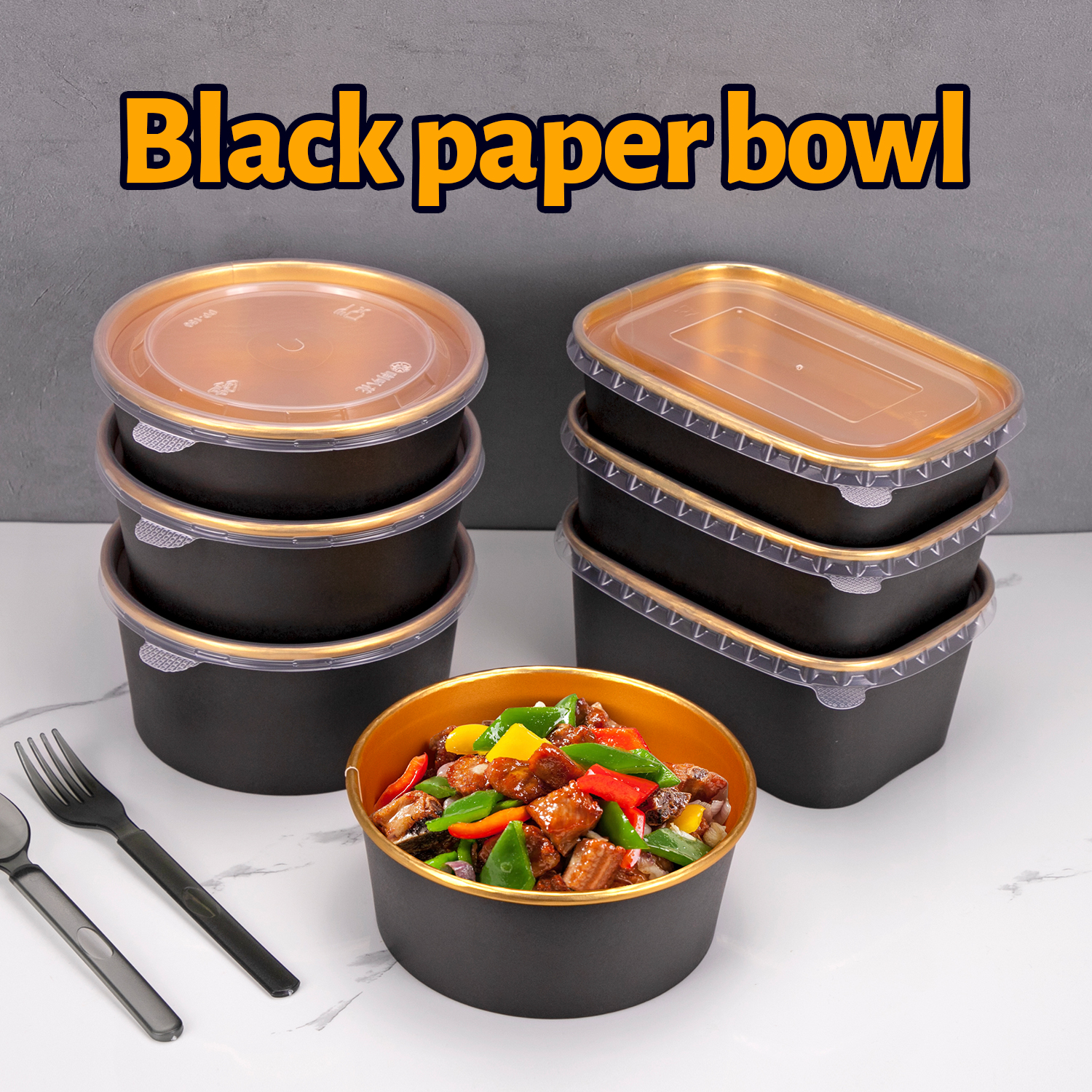 Custom disposable Black gold paper bowl