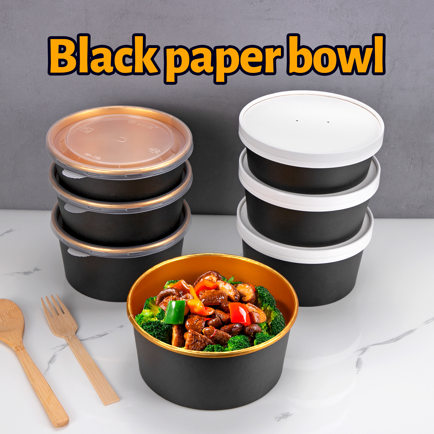 Custom disposable Black gold paper bowl