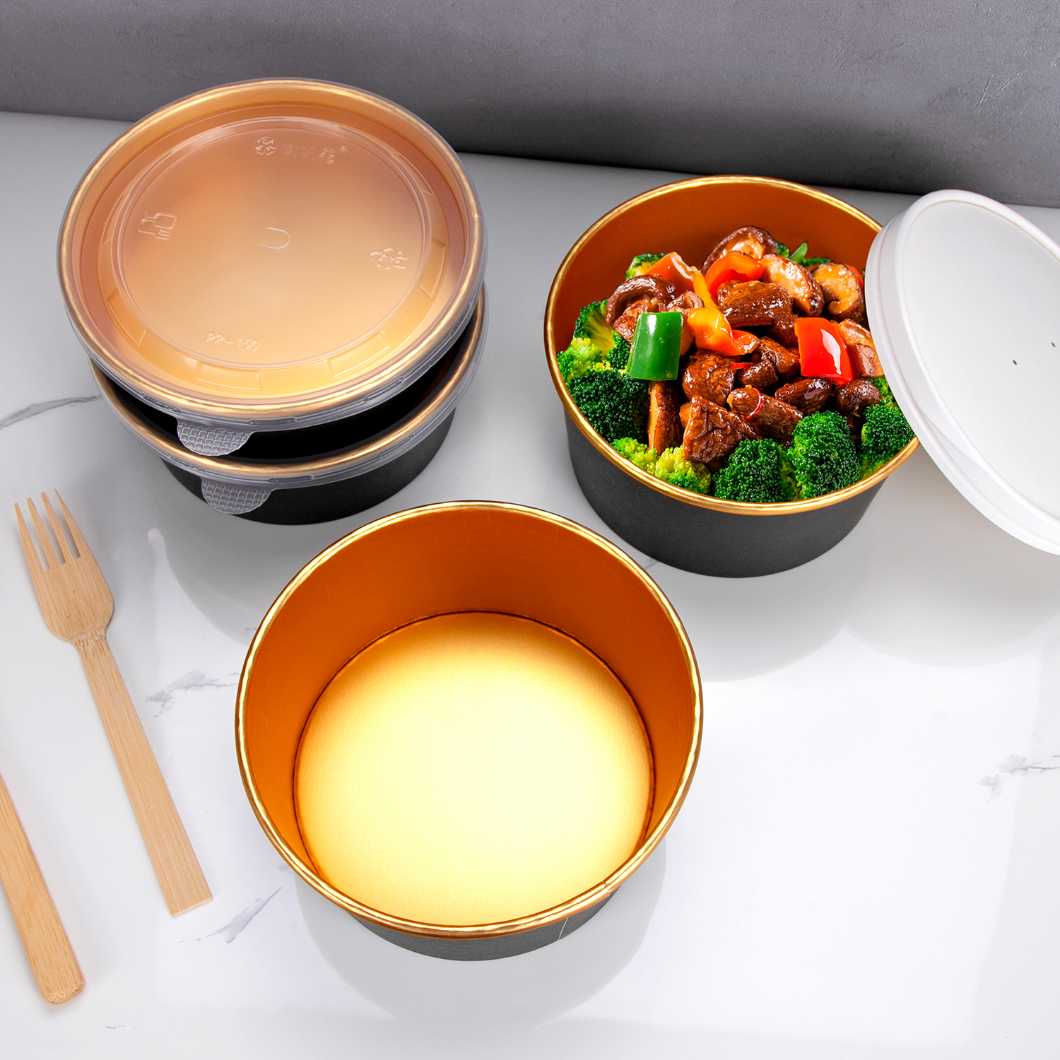 Custom disposable Black gold paper bowl