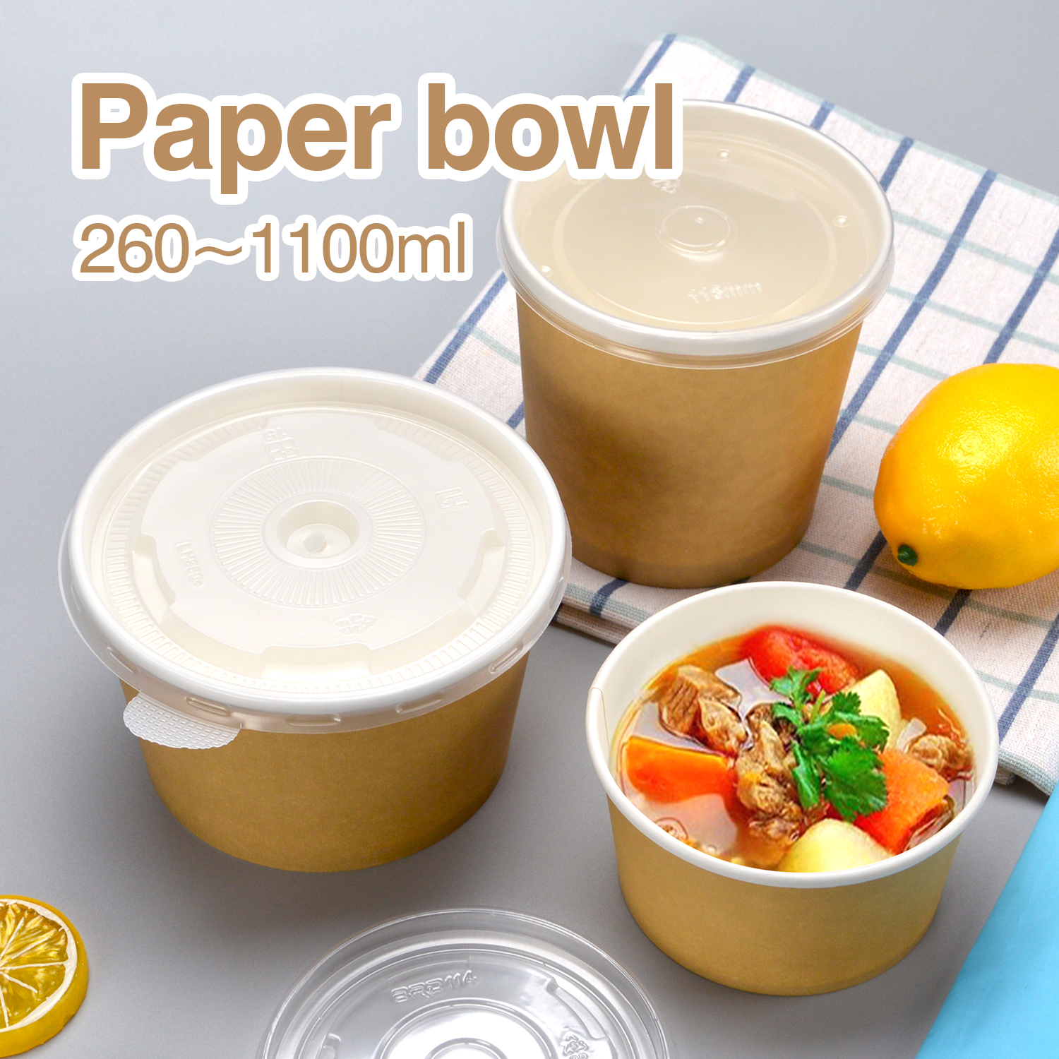 Custom disposable Natural color paper bowl with lids Custom disposable Natural color paper bowl with lids