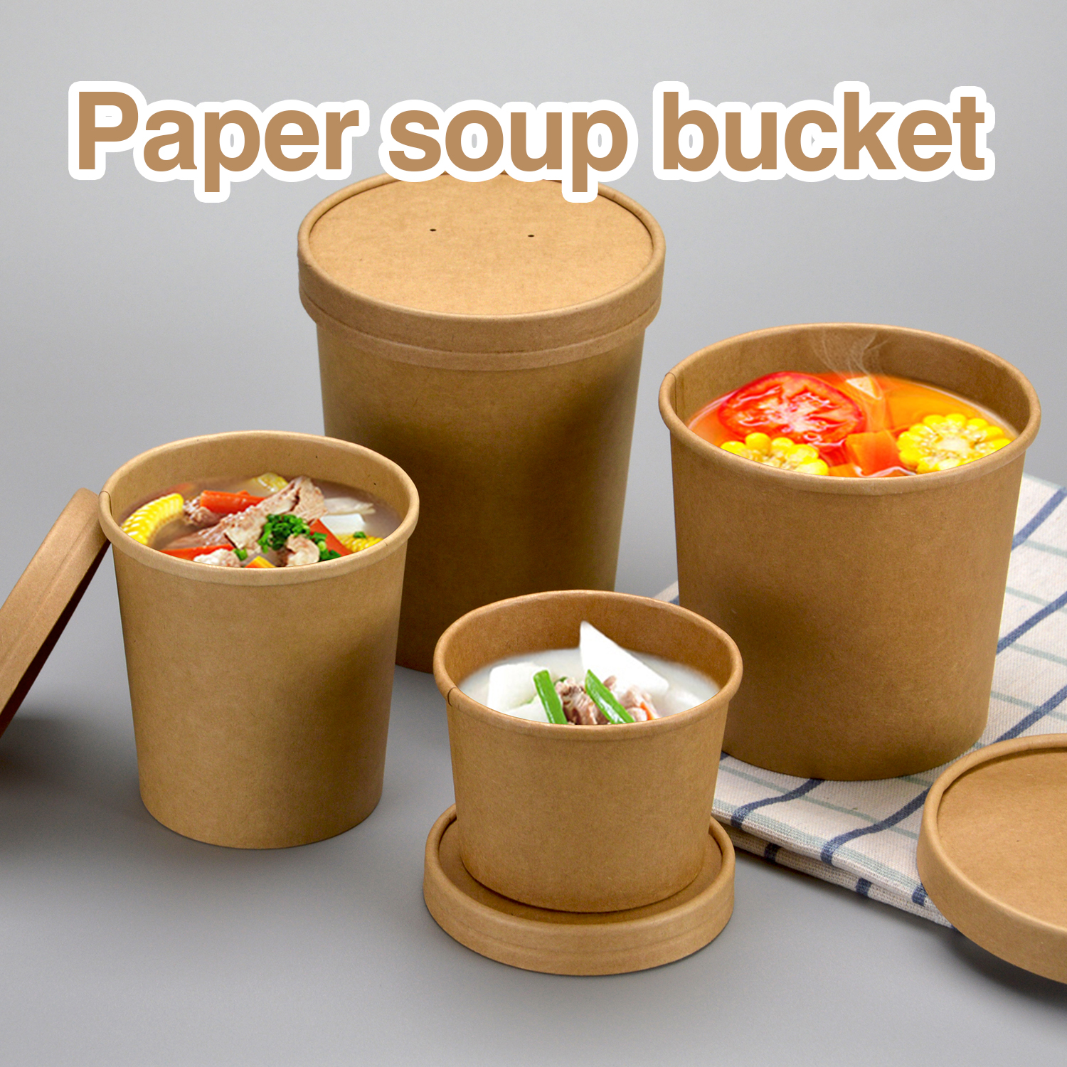 Custom disposable Kraft paper soup bucket