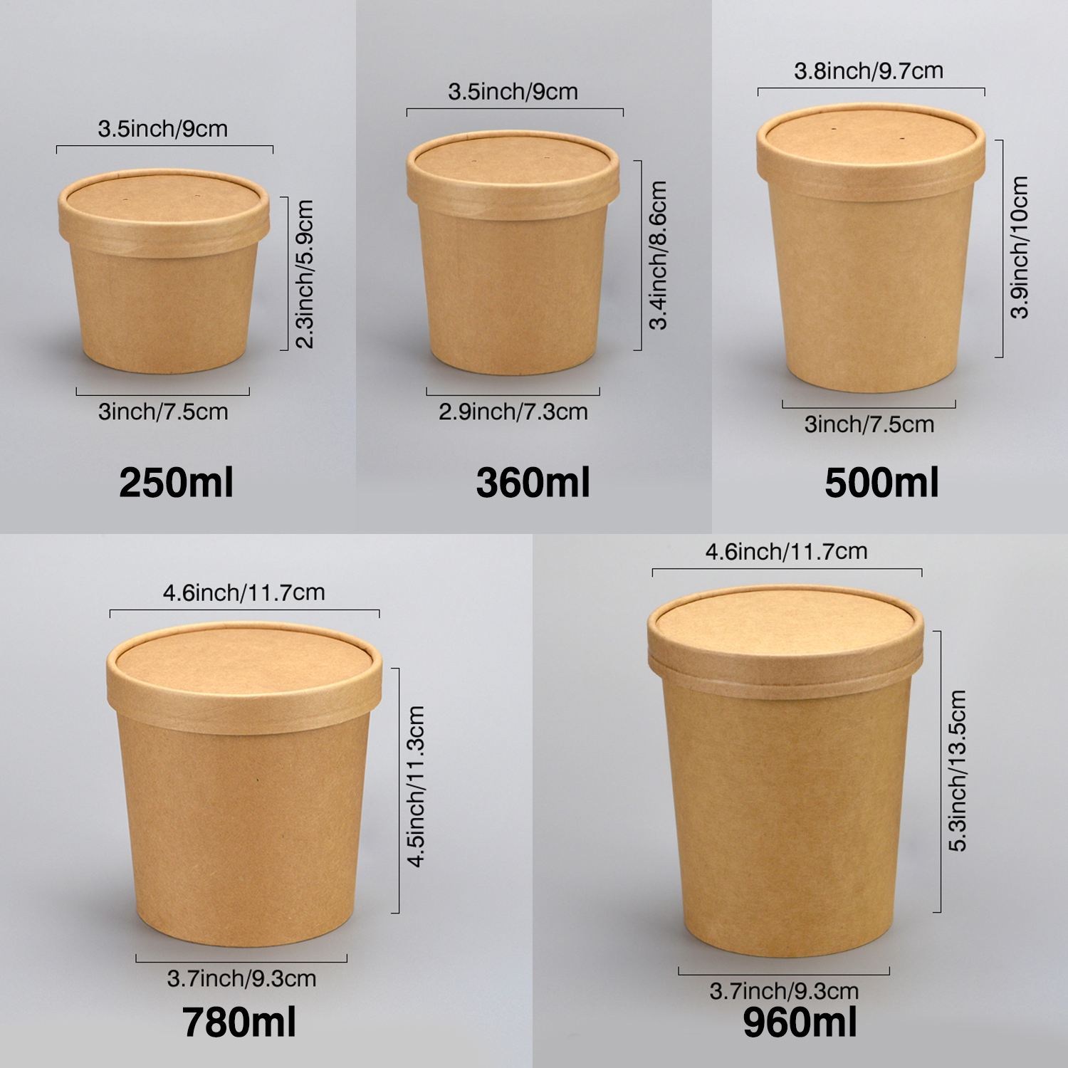 Custom disposable Kraft paper soup bucket