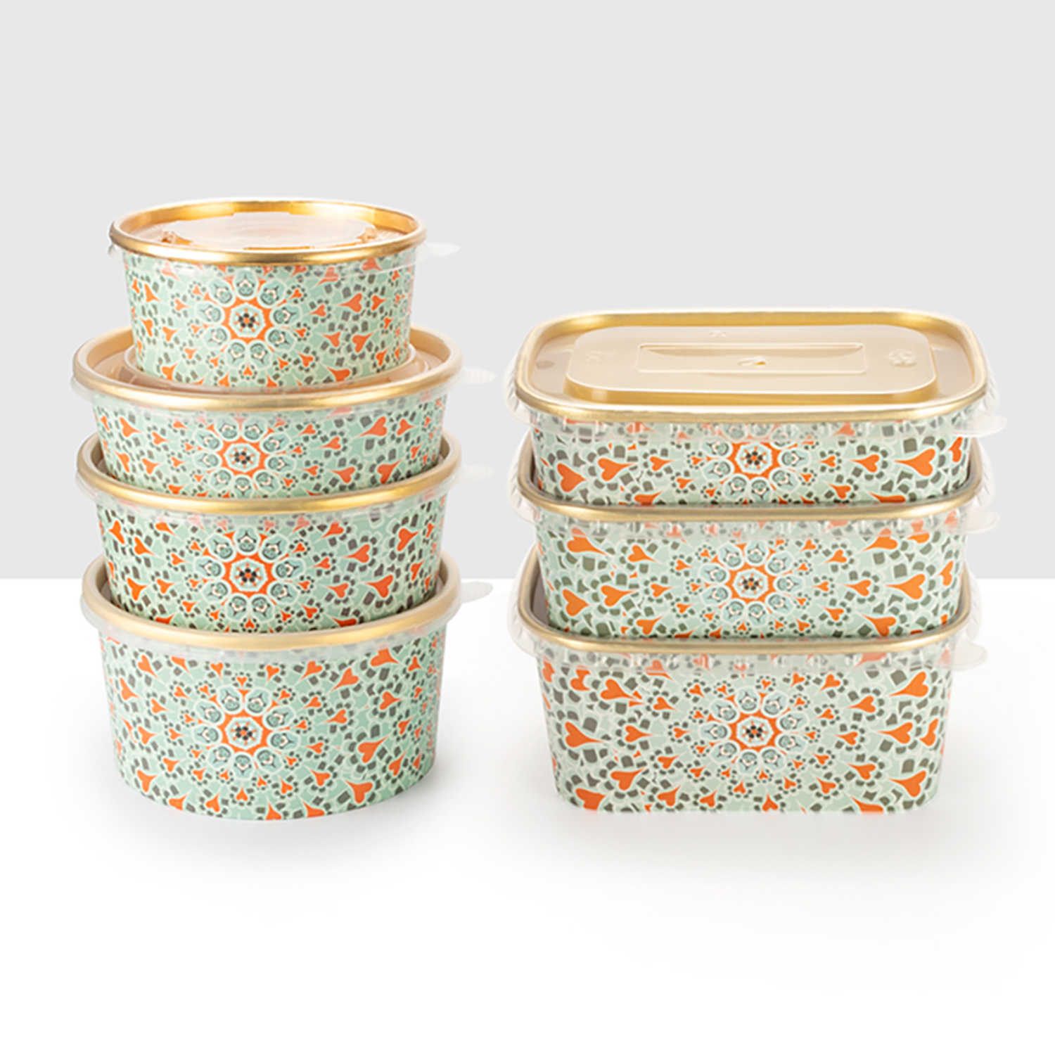 Custom disposable Floral gold foil paper lunch box