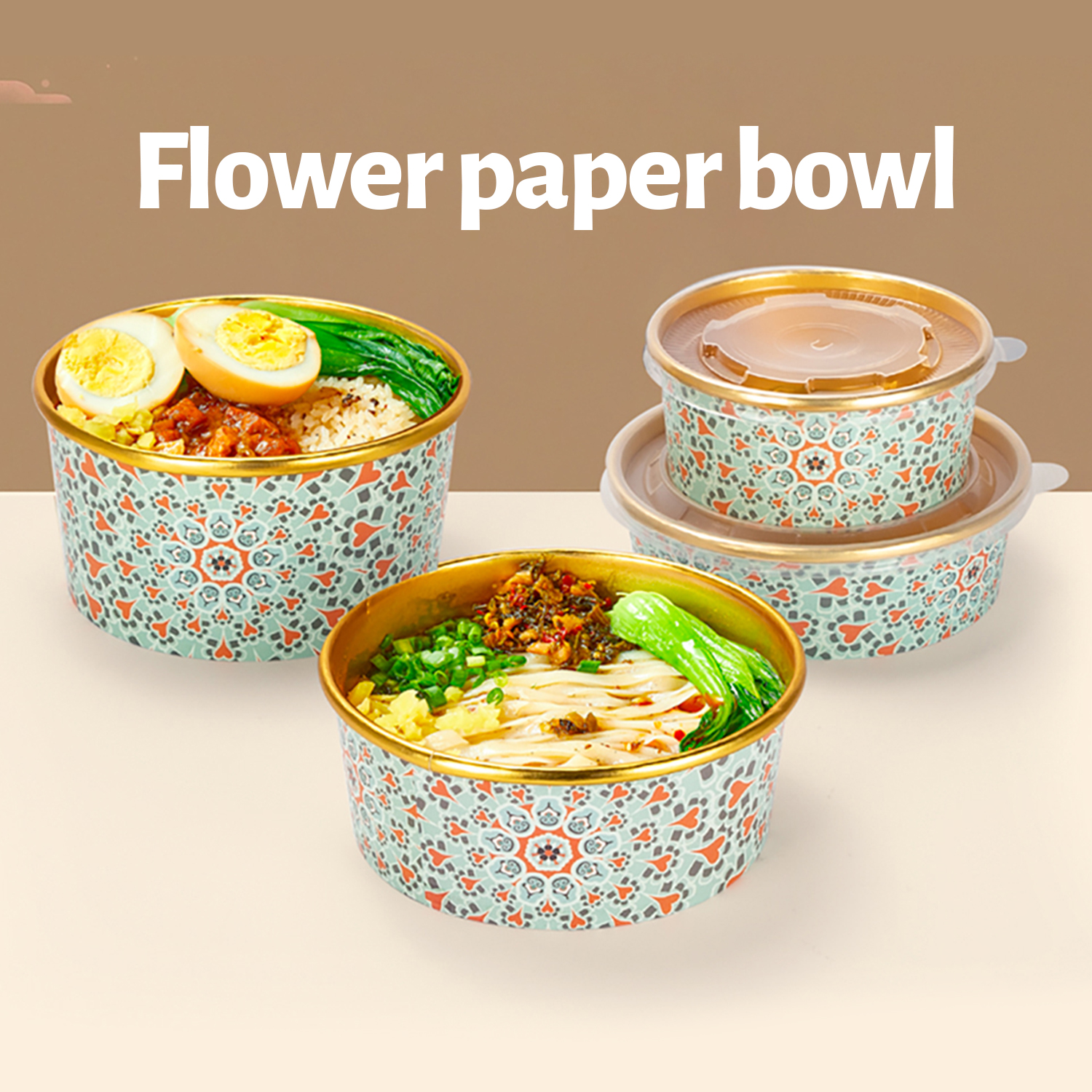 Custom disposable Floral gold foil paper lunch box