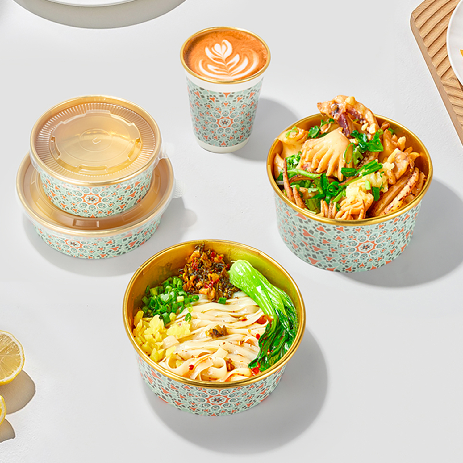 Custom disposable Floral gold foil paper lunch box
