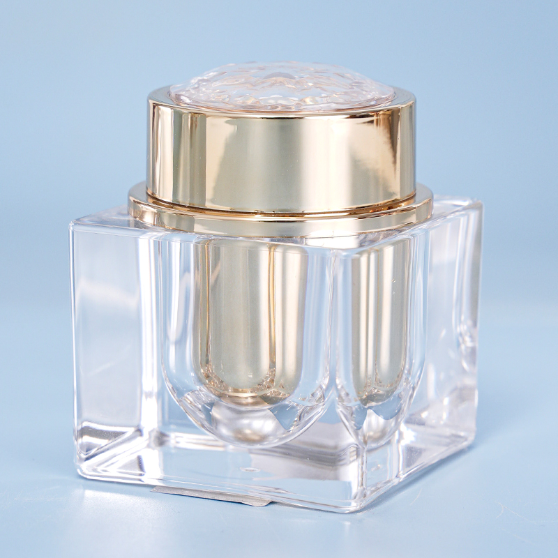 Embossed Square Glass Cosmetic Jar