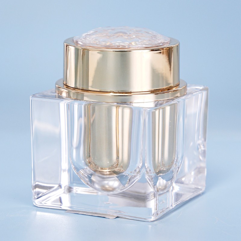 Embossed Square Glass Cosmetic Jar