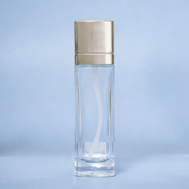 Metal Cap Square Clear Glass Perfume Bottle