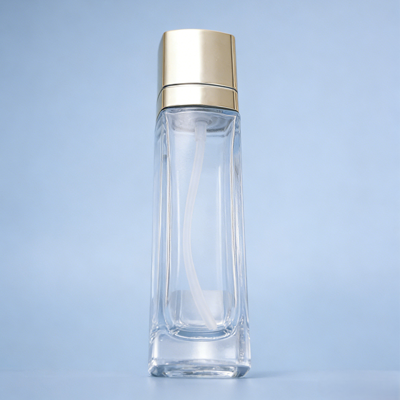 Metal Cap Square Clear Glass Perfume Bottle