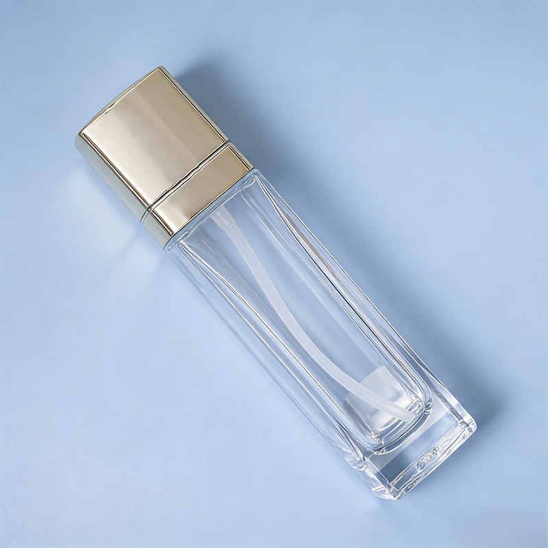 Metal Cap Square Clear Glass Perfume Bottle