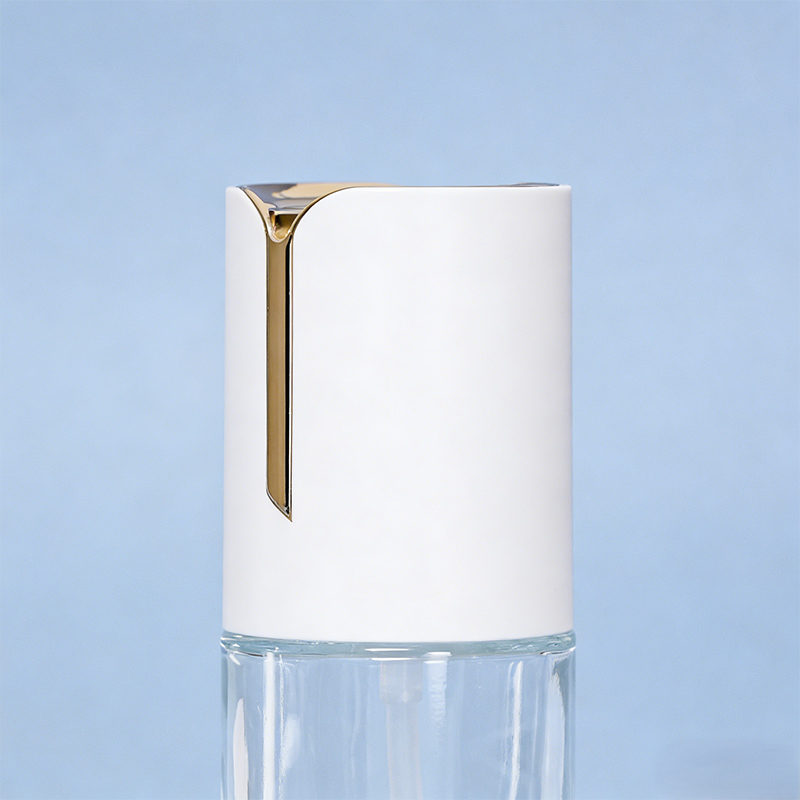 White Cap Gold Line Glass Bottle