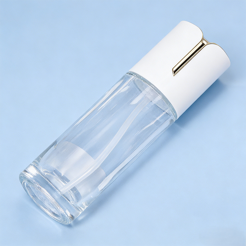 White Cap Gold Line Glass Bottle
