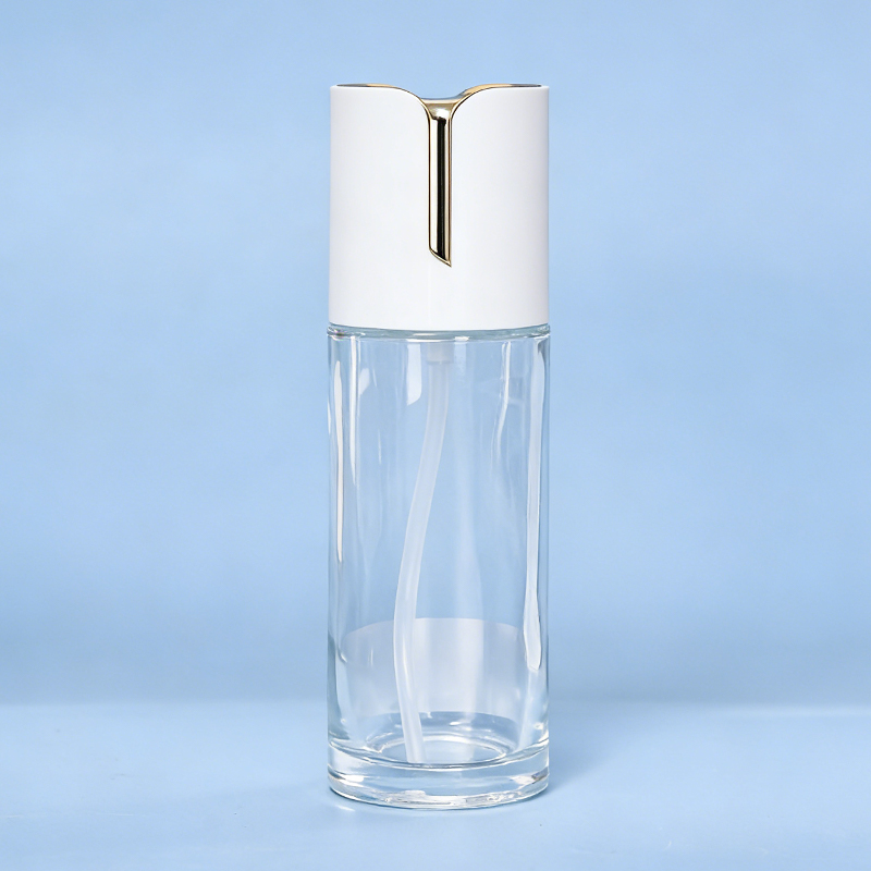 White Cap Gold Line Glass Bottle