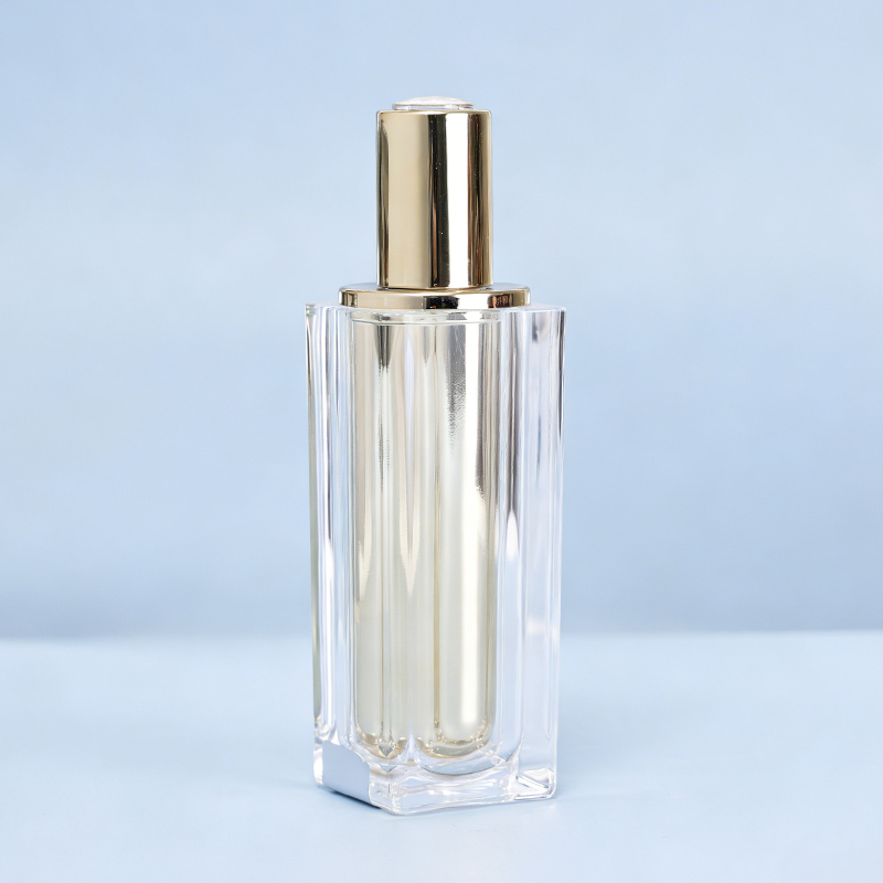 Gold Cap Square Glass Skincare Bottle