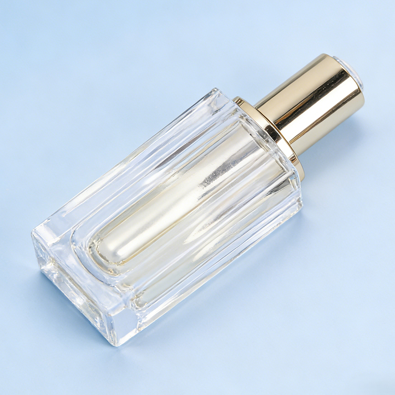 Gold Cap Square Glass Skincare Bottle