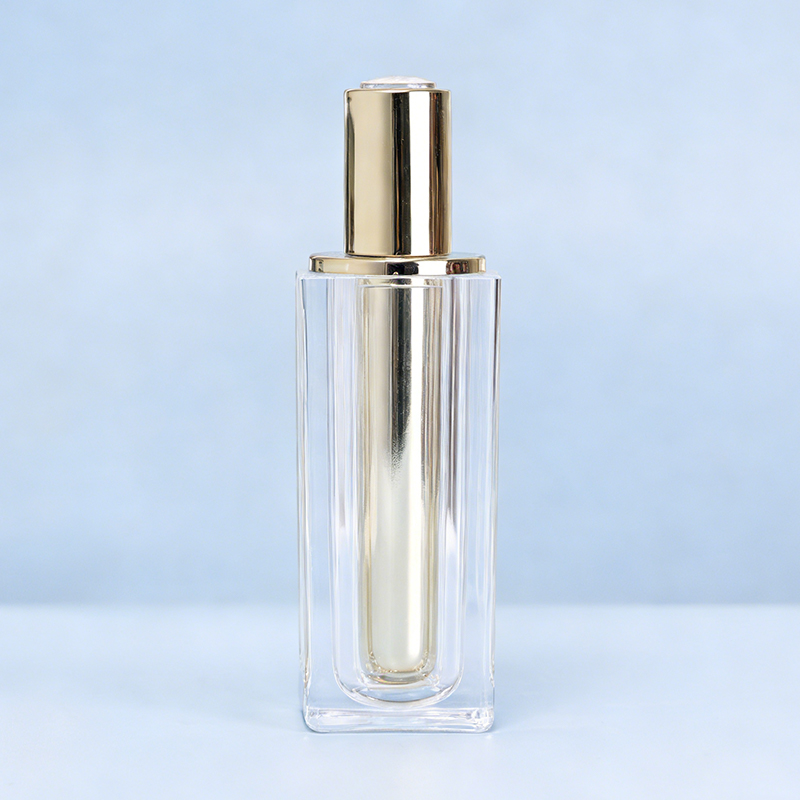 Gold Cap Square Glass Skincare Bottle