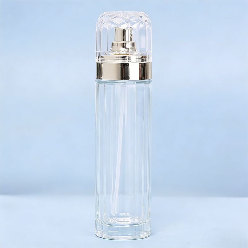 Faceted Cylindrical Glass Cosmetic Bottle