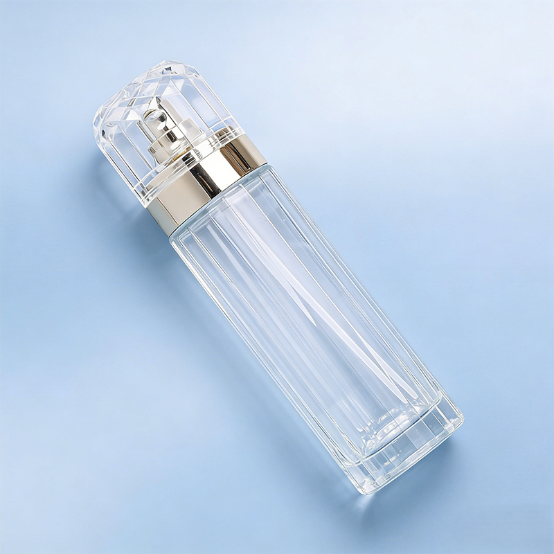 Faceted Cylindrical Glass Cosmetic Bottle