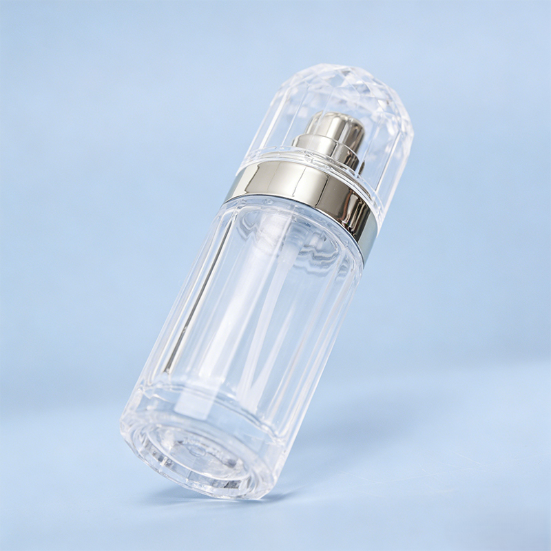 Faceted Cylindrical Glass Cosmetic Bottle