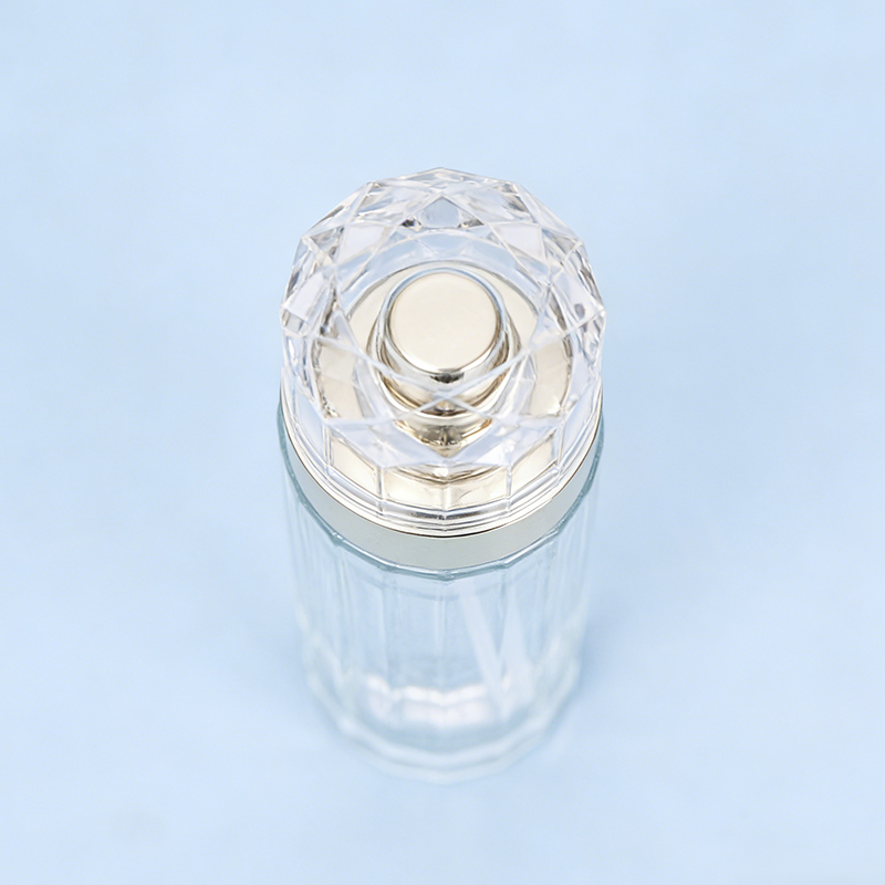 Faceted Cylindrical Glass Cosmetic Bottle