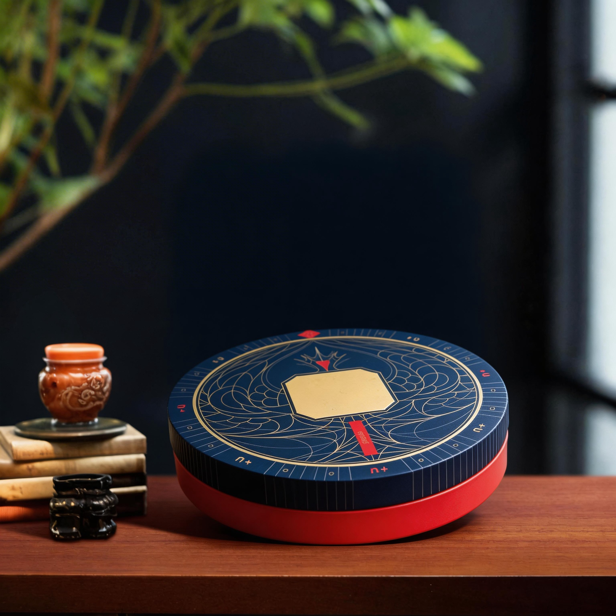 Black & Red Round Packaging Box