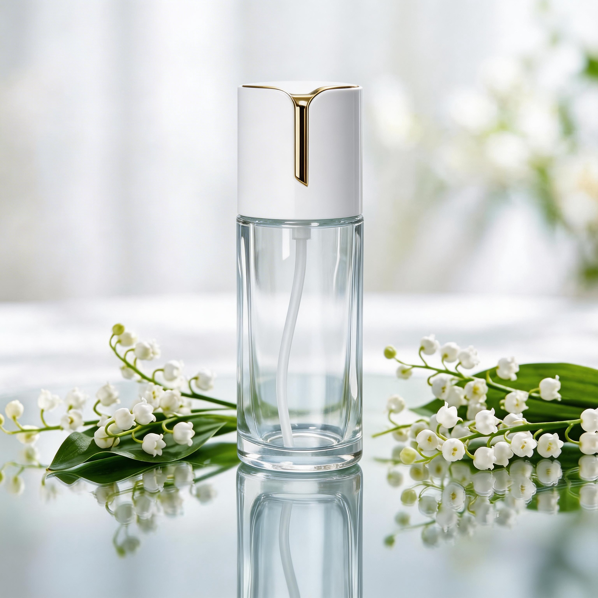 White Cap Gold Line Glass Bottle
