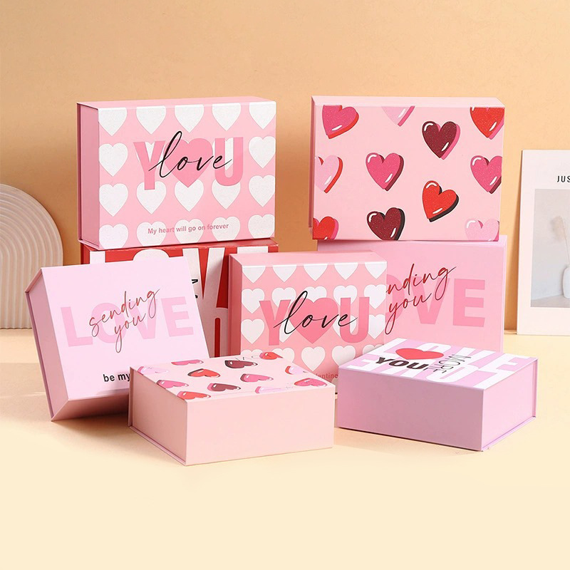 Pink Heart-Patterned Folding Packaging Box