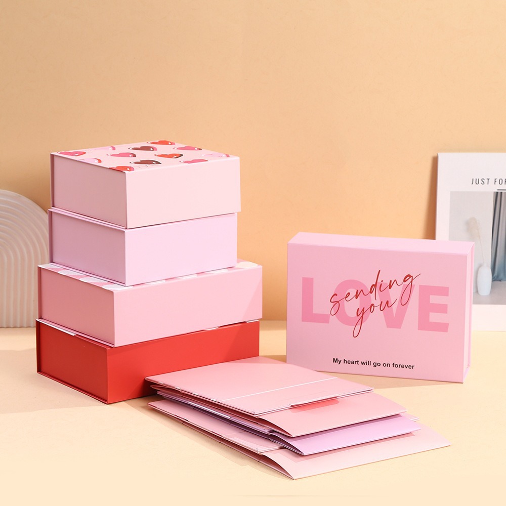 Pink Heart-Patterned Folding Packaging Box