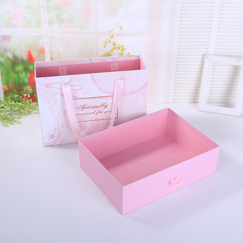 Marble-Patterned Drawer-Style Scarf Packaging Box
