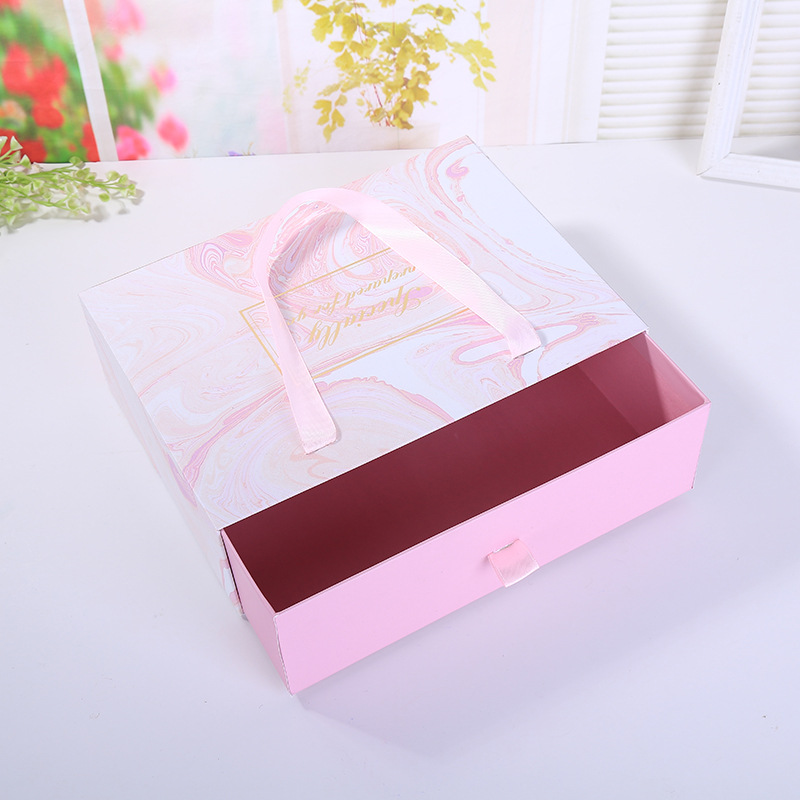 Marble-Patterned Drawer-Style Scarf Packaging Box