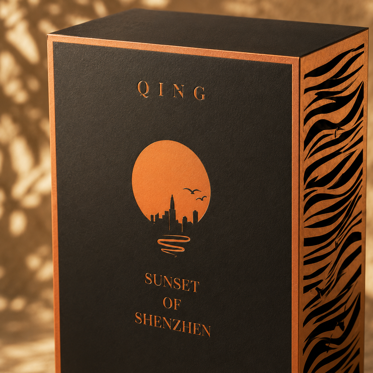 Embalagem de perfume de luxo Sunset com frasco de vidro âmbar