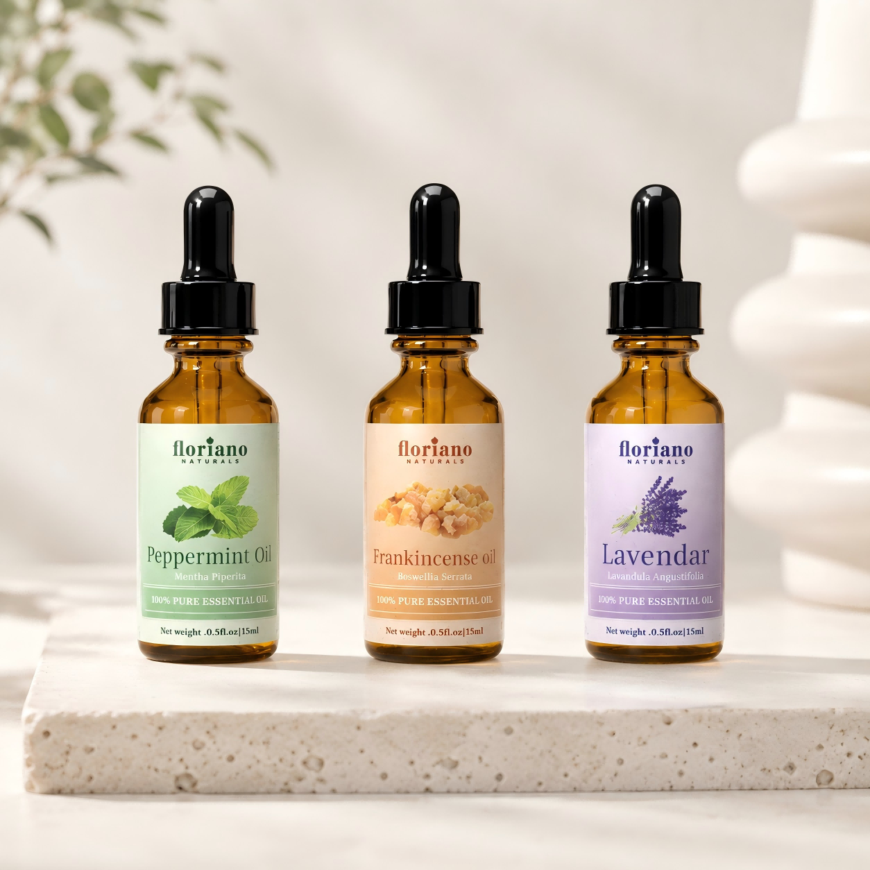 Luxury Aromatherapy Essential Oil Set – Peppermint, Frankincense & Lavender