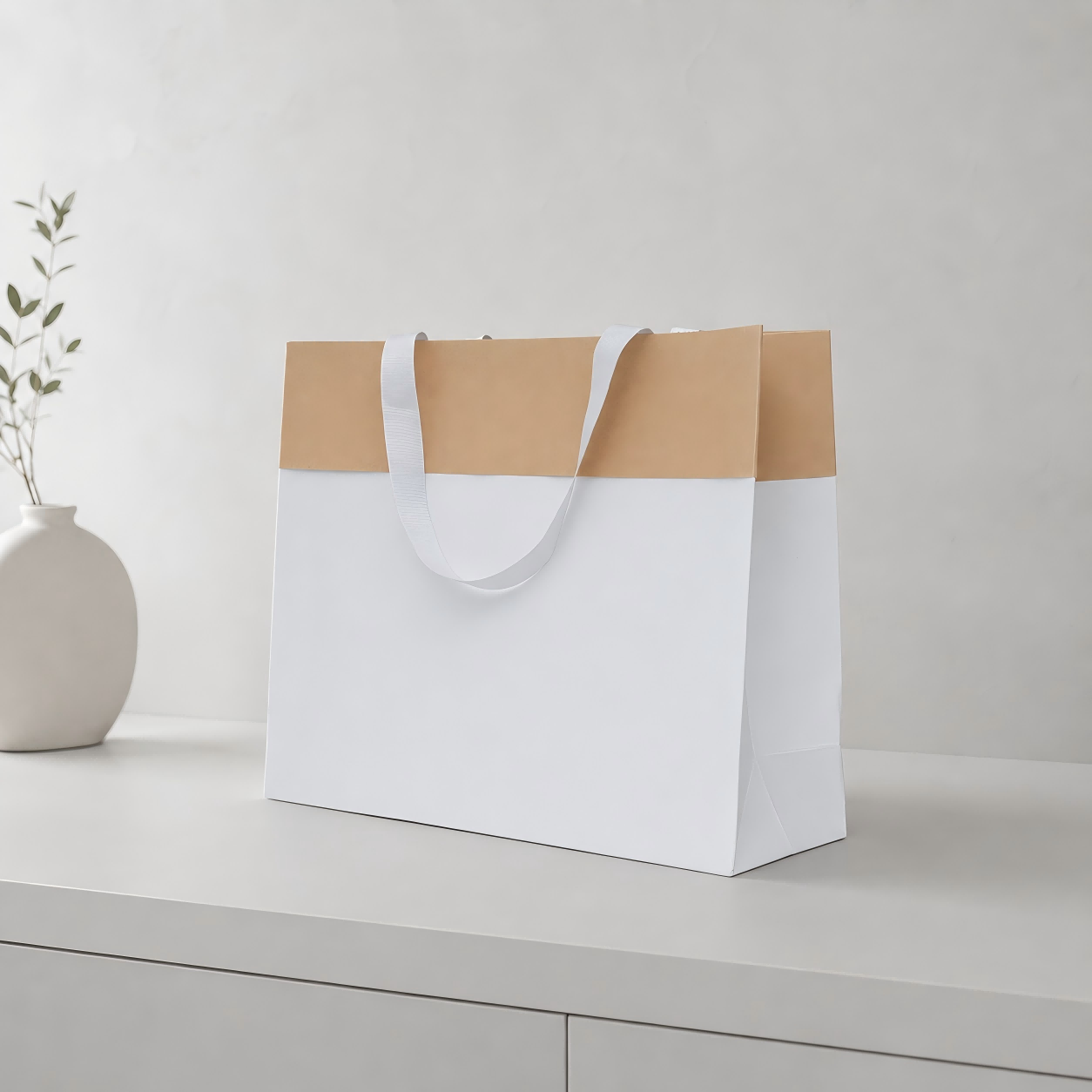 Minimalist Two Tone Kraft Paper Bag For Eco Retail Packaging