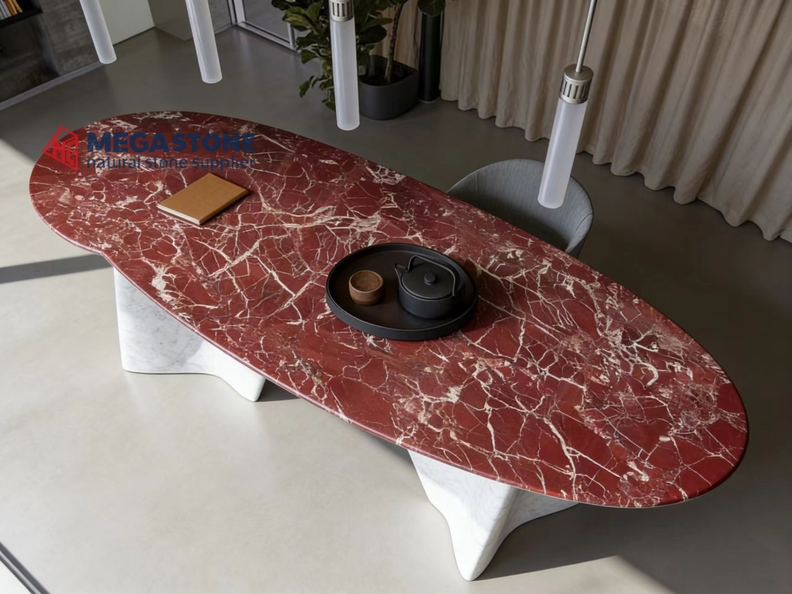 Carrara White & Rosso Levanto Marble Dining Table Manufacturer
