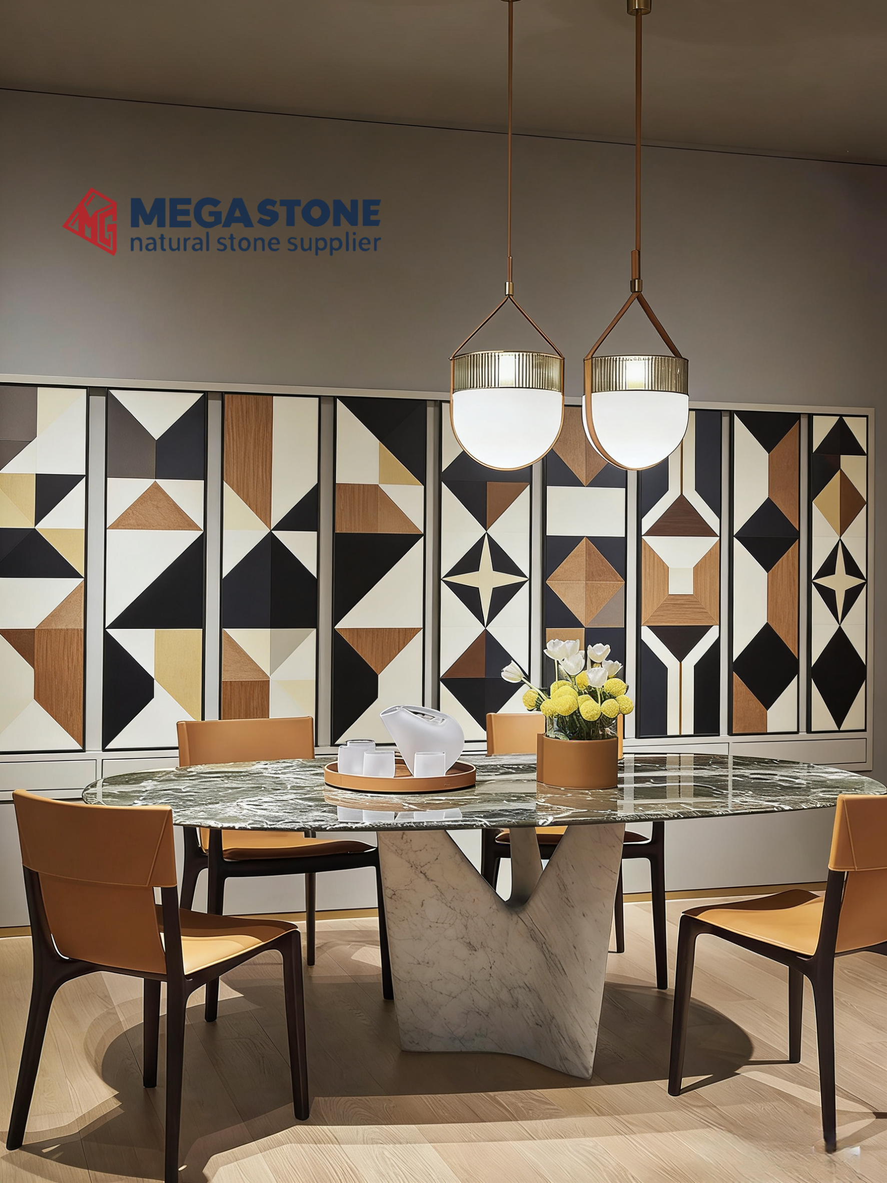Carrara White & Rosso Levanto Marble Dining Table Manufacturer