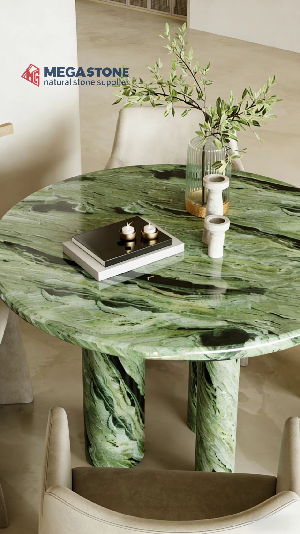 Shangri La Jade Marble Round Dining Table