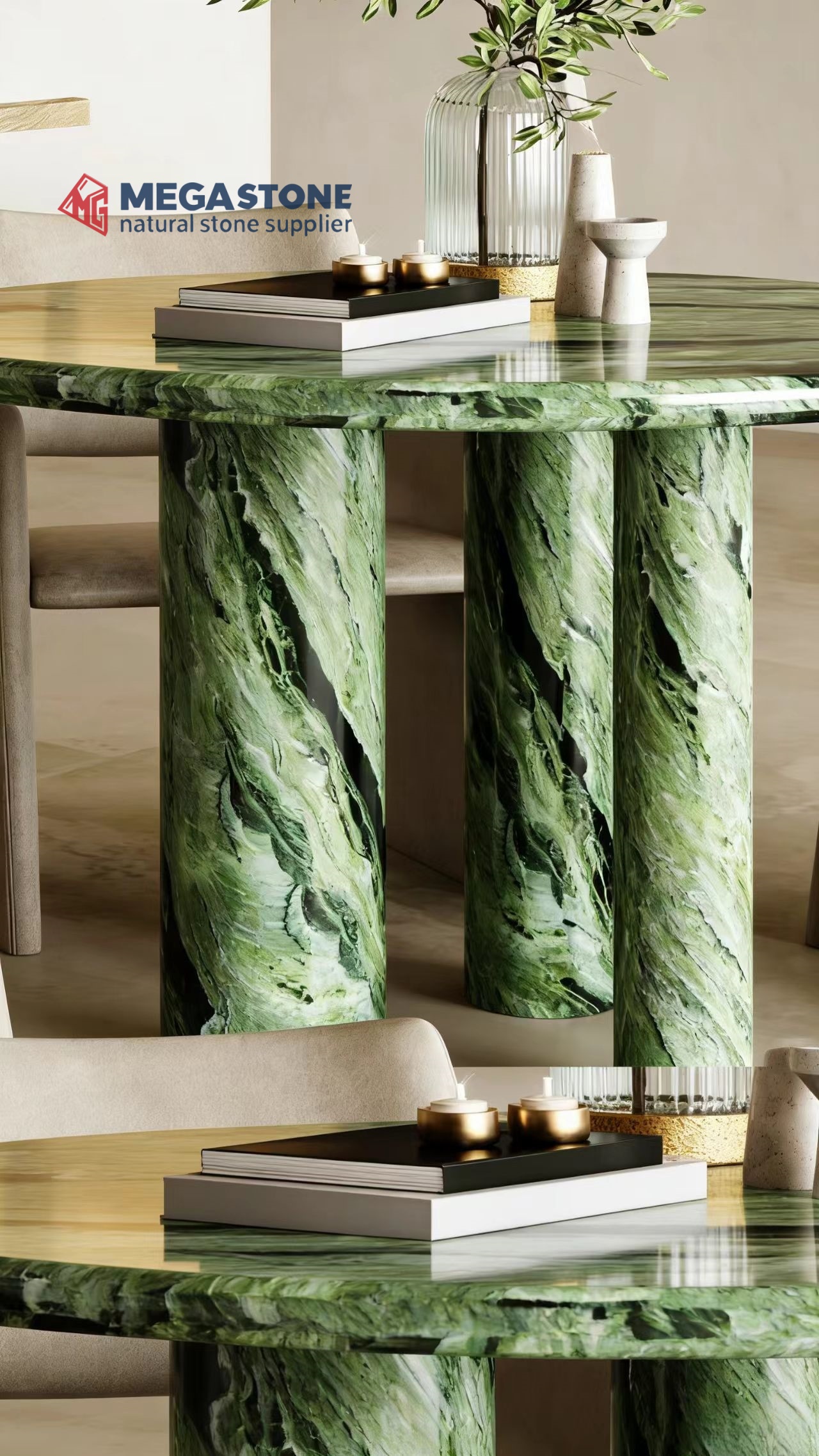 Shangri La Jade Marble Round Dining Table