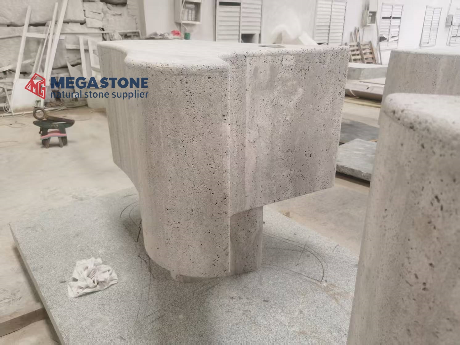 Silver Grey Travertine Display Table