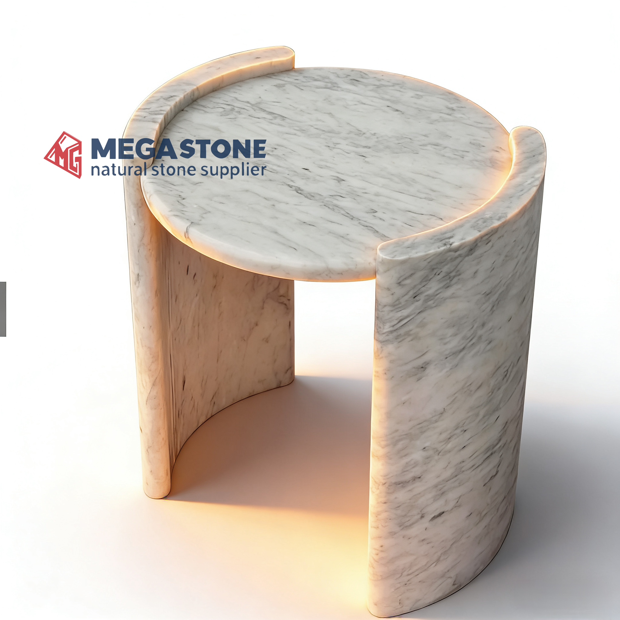 Carrara White Round Side Table With Curved Panel Stand