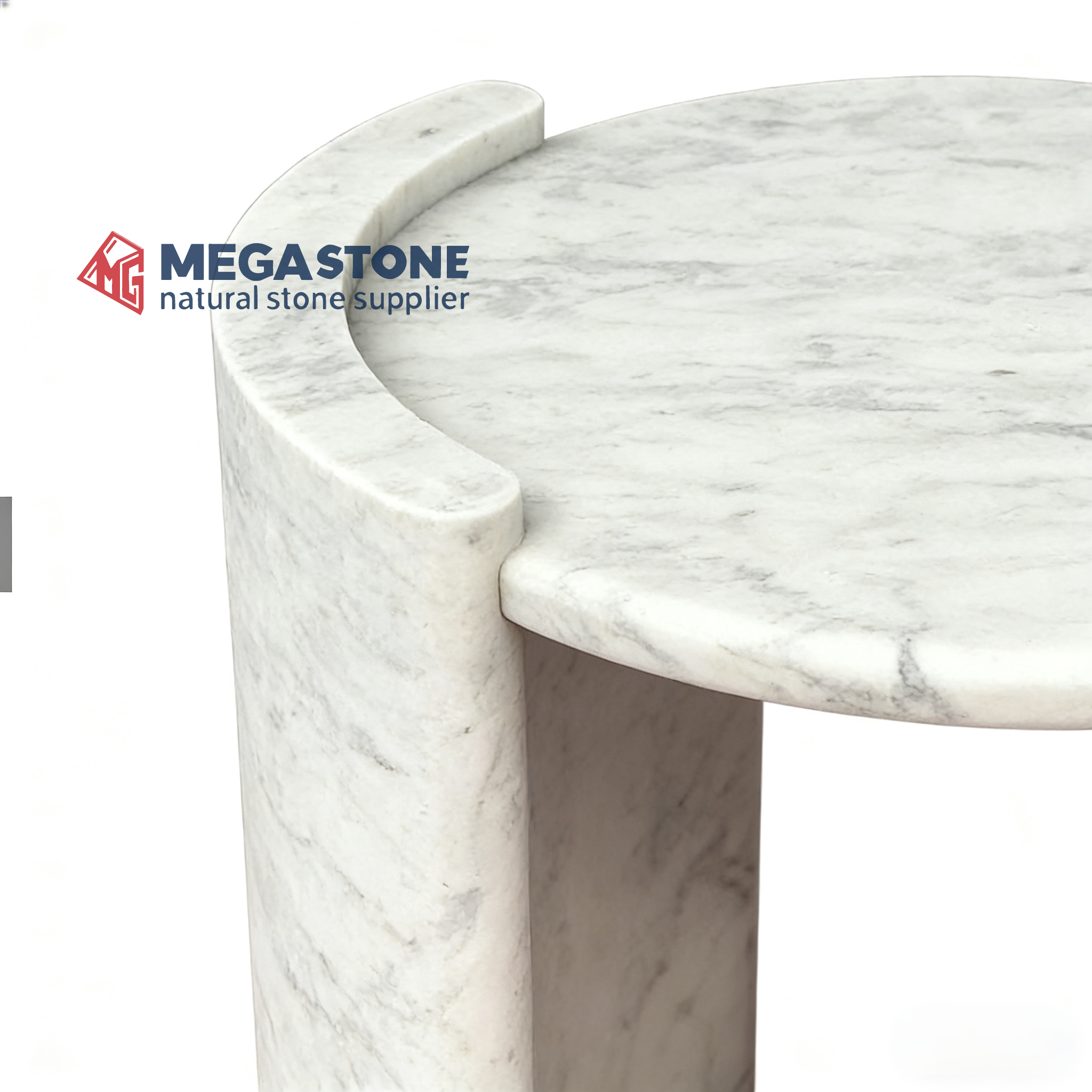 Carrara White Round Side Table With Curved Panel Stand