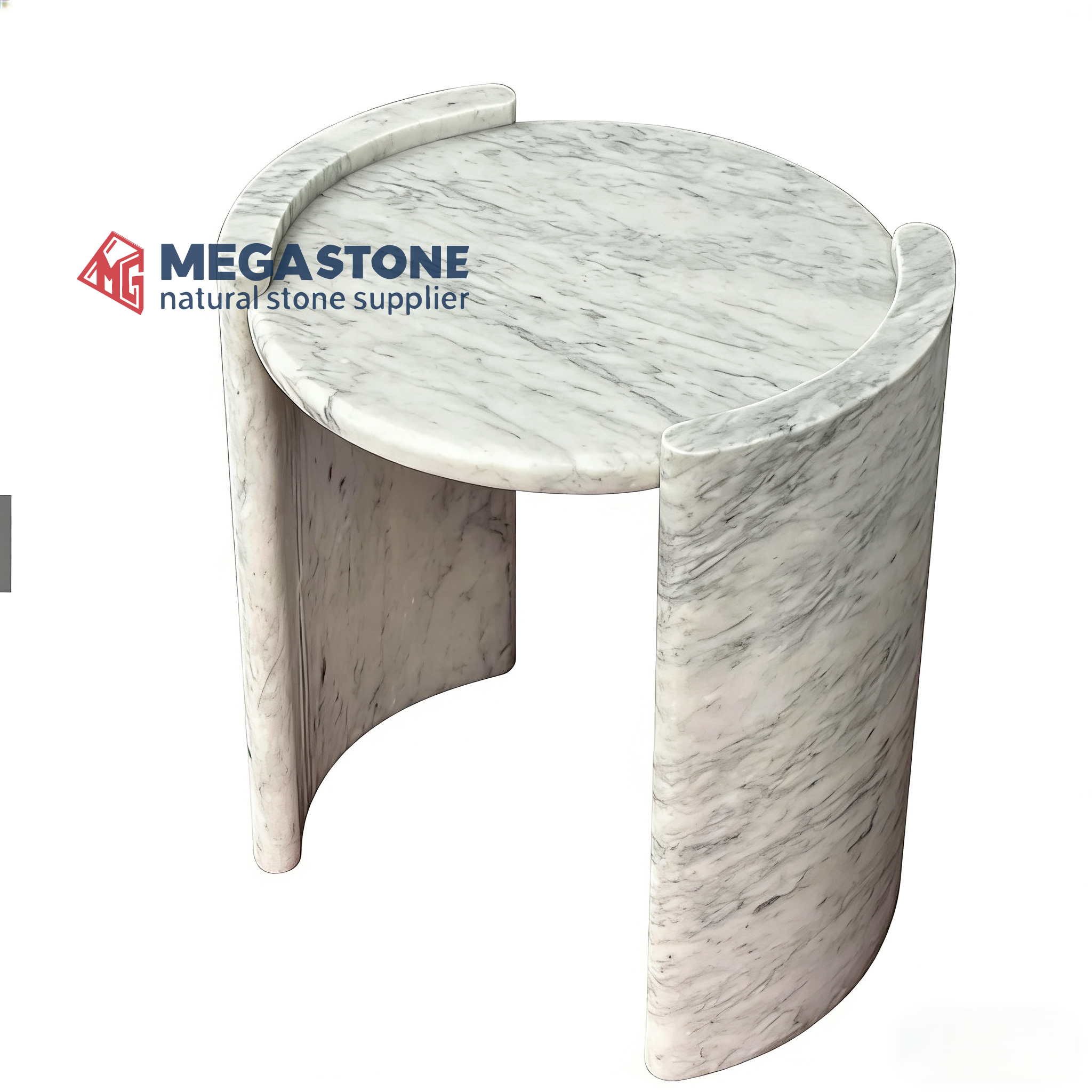 Carrara White Round Side Table With Curved Panel Stand