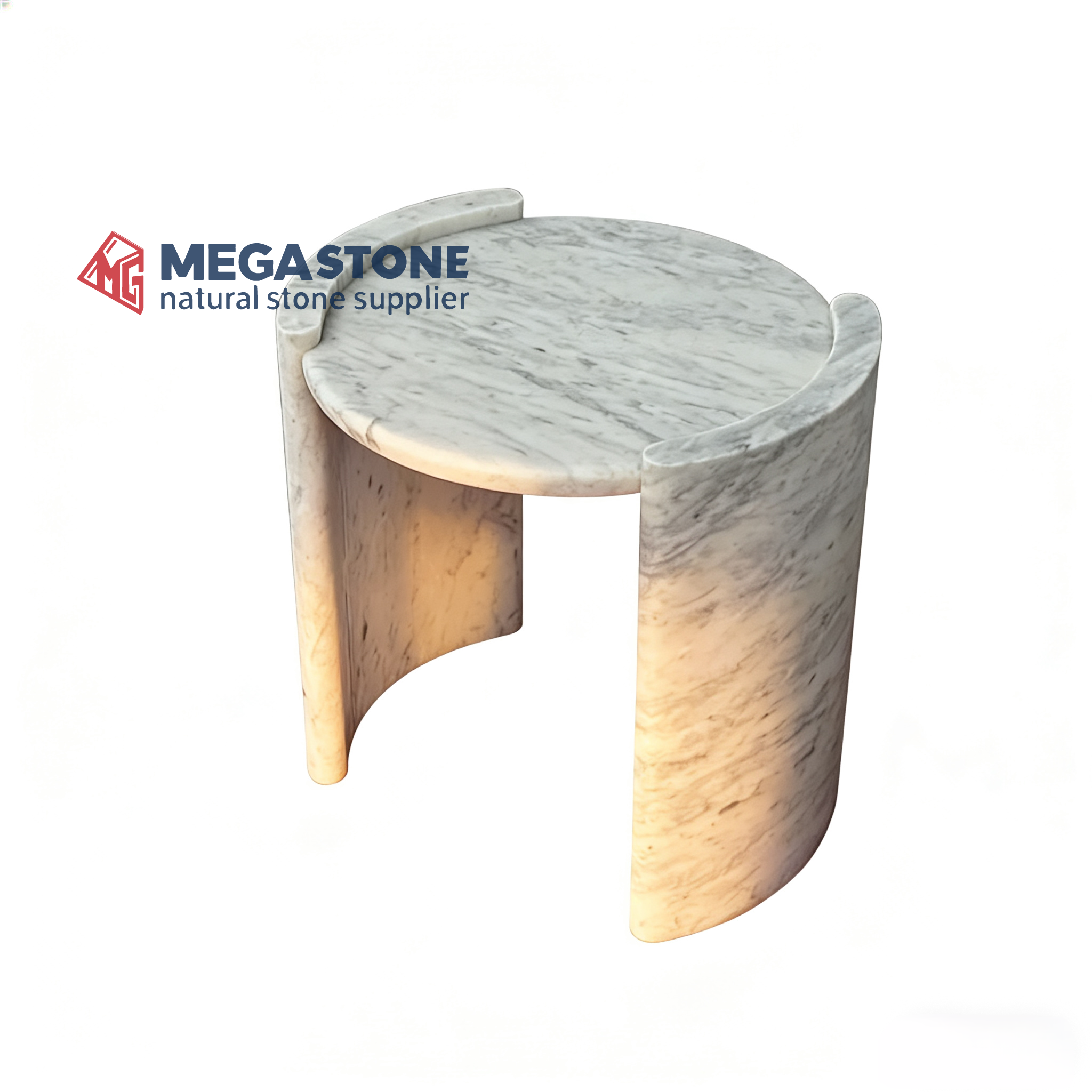 Carrara White Round Side Table With Curved Panel Stand