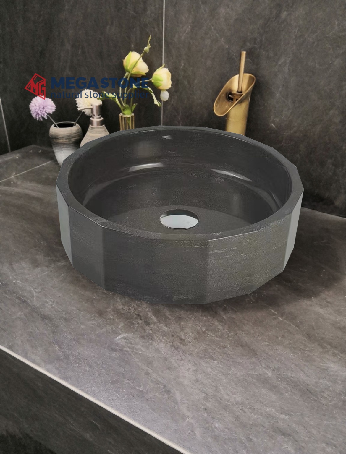 Abalone Grey Geometric Marble Vessel Sink