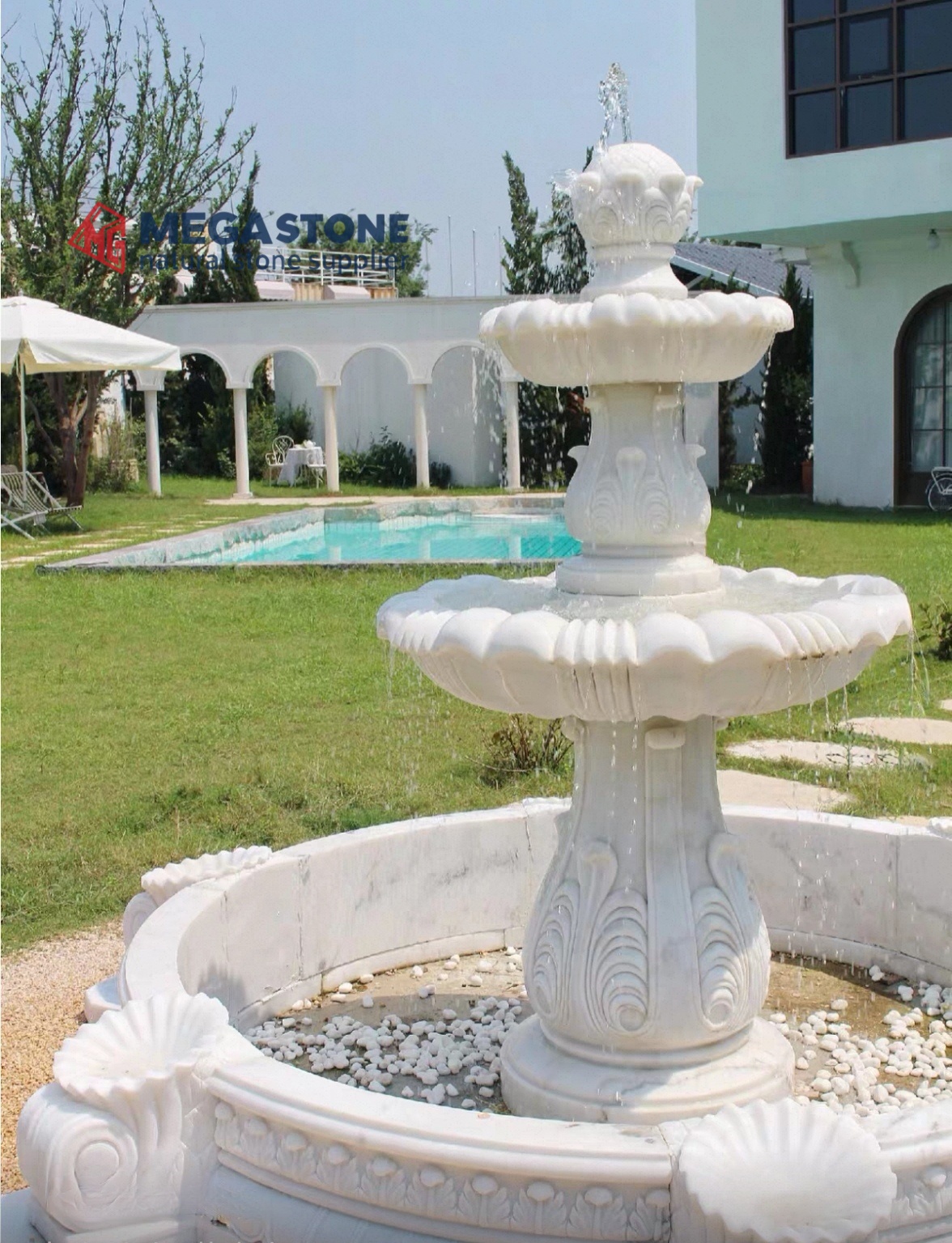 White Marble Fountain For Garden